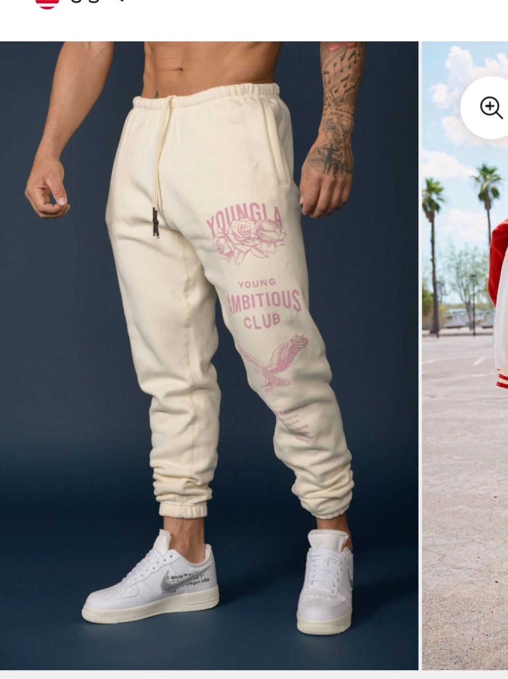 YoungLA The Immortal Joggers Cream Joggers with Pink Graphic Flawed xl